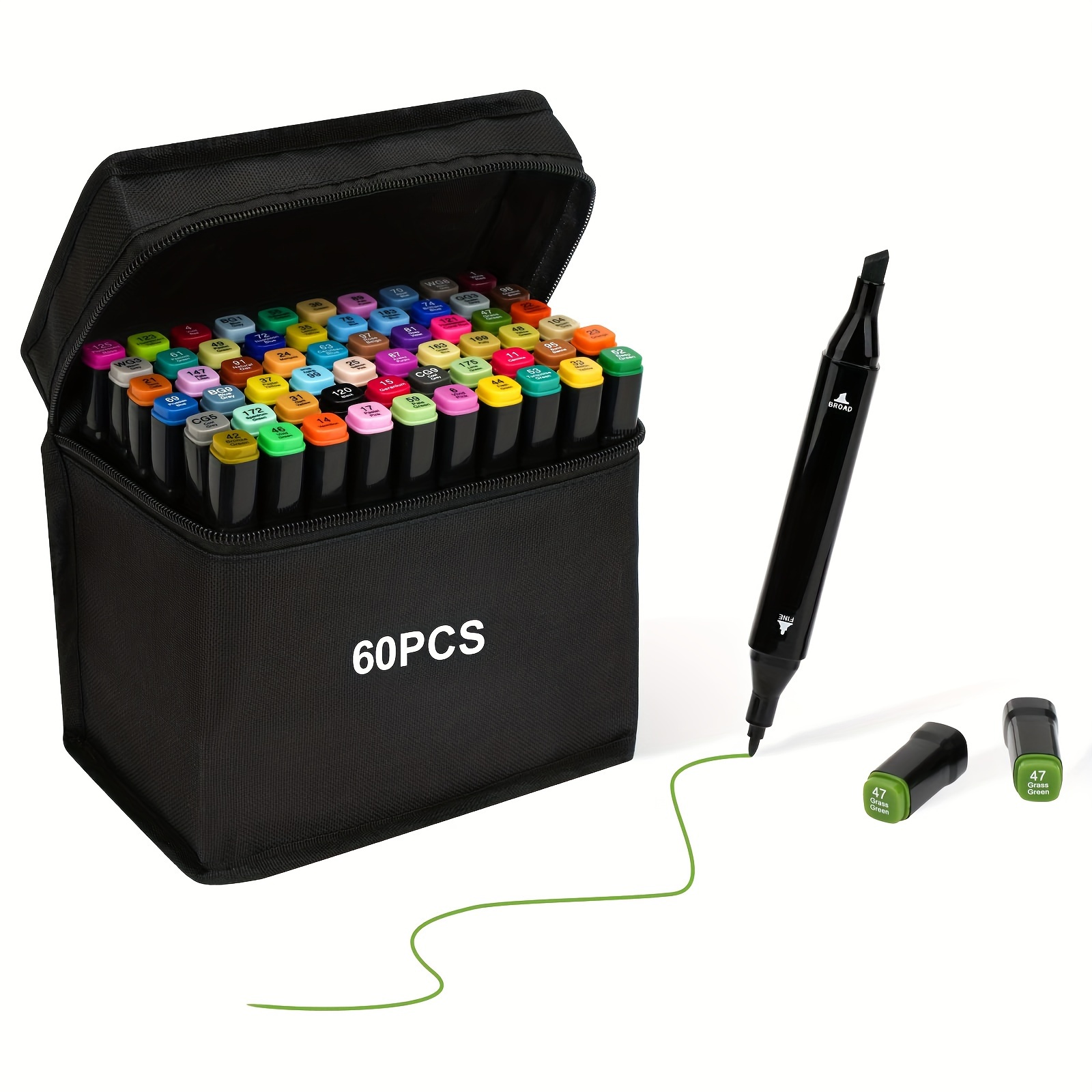 

60 Colors Upgraded Alcohol Marker Set, Brush Dual Tip Art Marker For Artists Adult Coloring, Sketching, Painting, Comes With Storage Bag