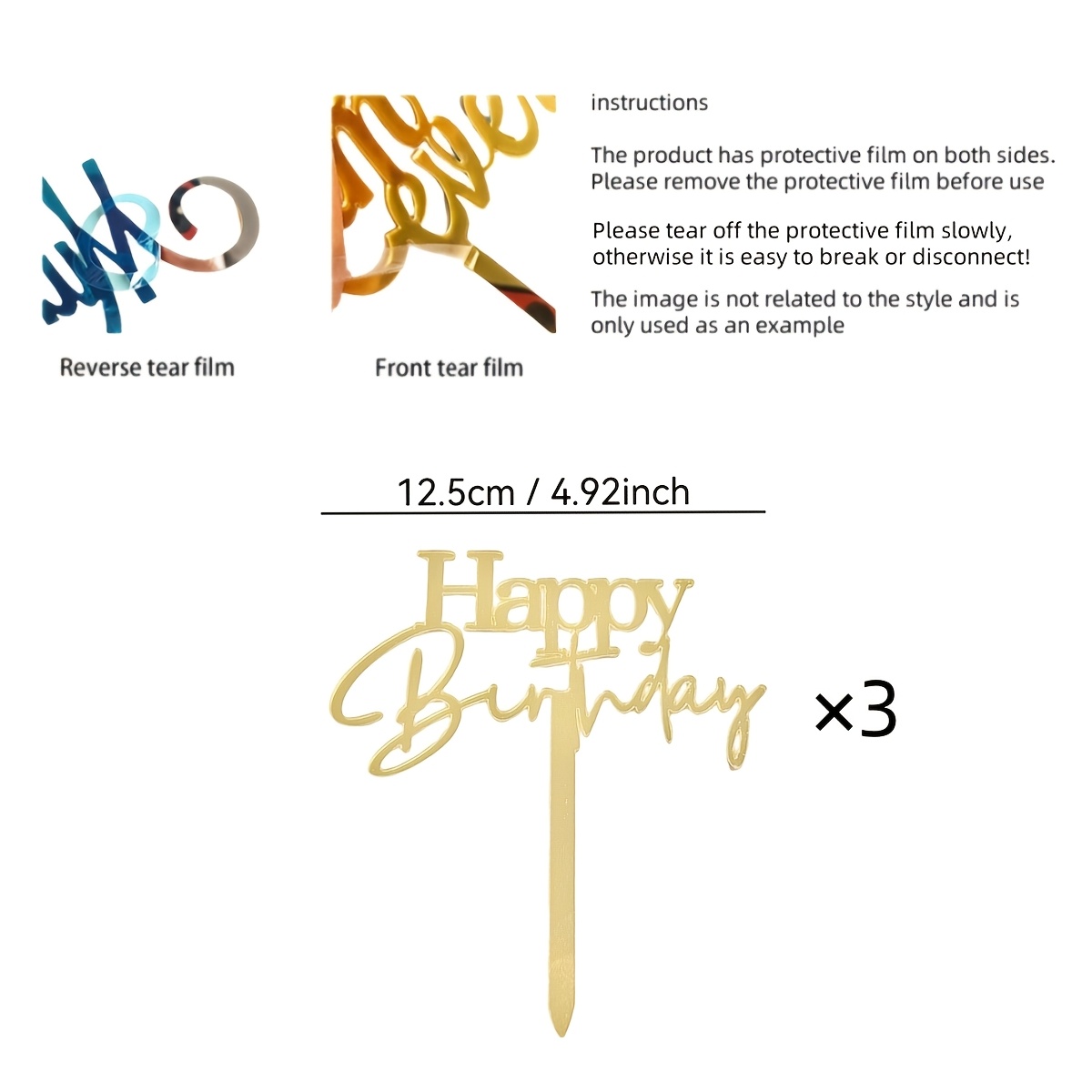 3pcs/5pcs Happy Birthday Topper, Birthday Cake Decoration, Creative Slogan Cake Decor For Party, Baking Supplies, Home Kitchen Essentials, Ideal For Birthday Theme Party