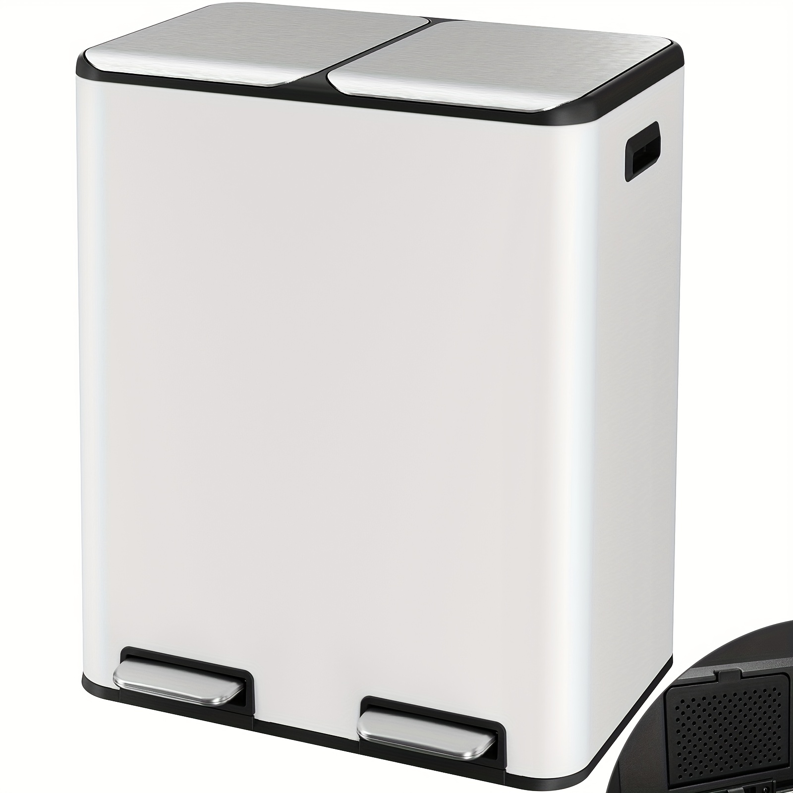 TEMU 60l (30l*2) Dual Compartment Pedal Trash Can, Stainless Steel   Odor Filter   Silent Lid Design, Dual Classification Trash Can, Plastic , Waste