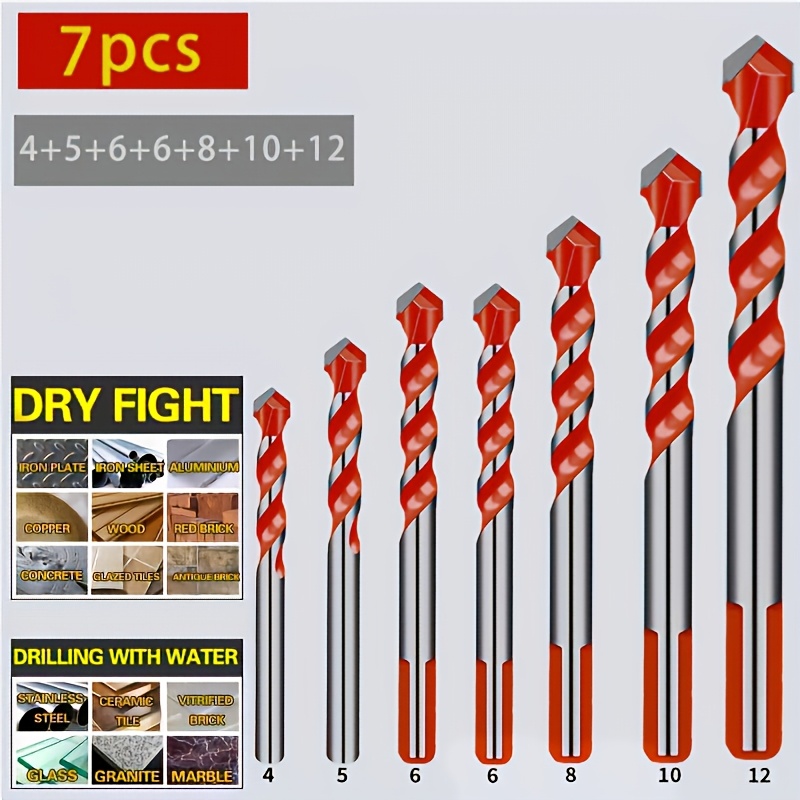 A Set Of Stoneworking Drill Bits, A Multi-functional Featuring Carbide Tips, Is Suitable For Drilling Into Clay, Concrete, Cement, Foam Walls, , Glass, Wood, And More