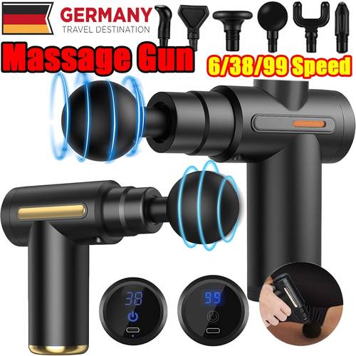 6 38 99 gun deep tissue handheld electric muscle massager percussion massage device for portable electric sport massager with 6 replacement heads