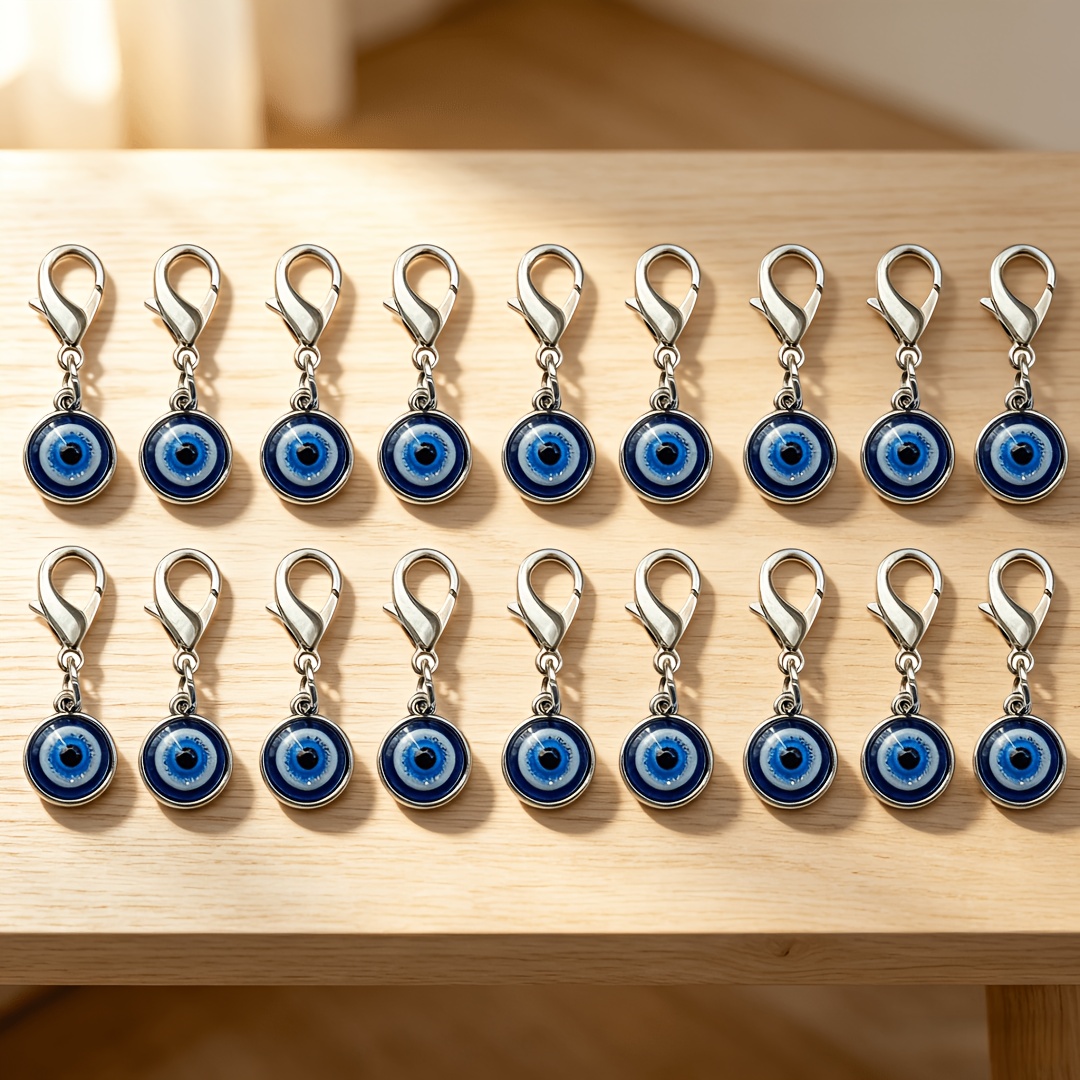 TEMU Ensemble de 18 porte-clés œil turc bleu , breloque pour animal de compagnie et , œil rond bleu simple de style vintage, cadeau