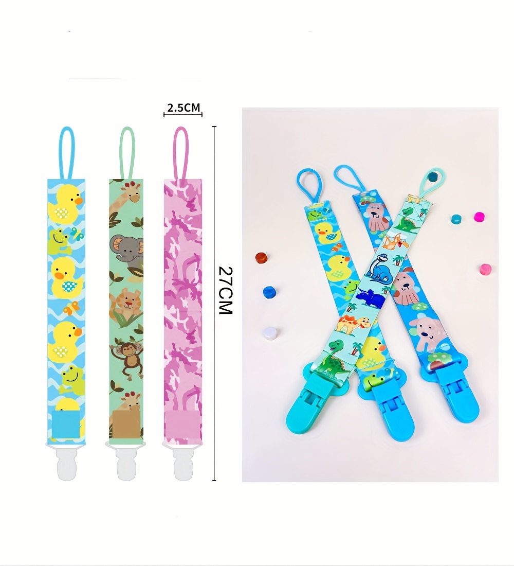 cute cartoon plastic pacifier holder funny pattern pacifier chain with clip details 3