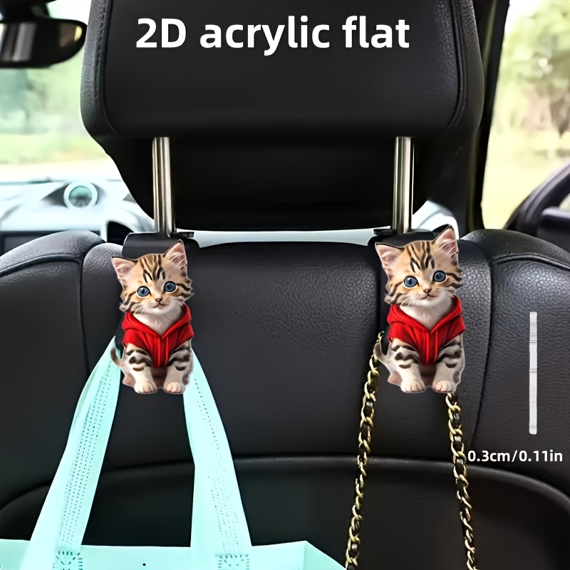 TEMU 2d Flat Cute Cat Car Seat Back Hooks - Multi-functional Durable Interior Vehicles, 2pcs Set, 2d Flat