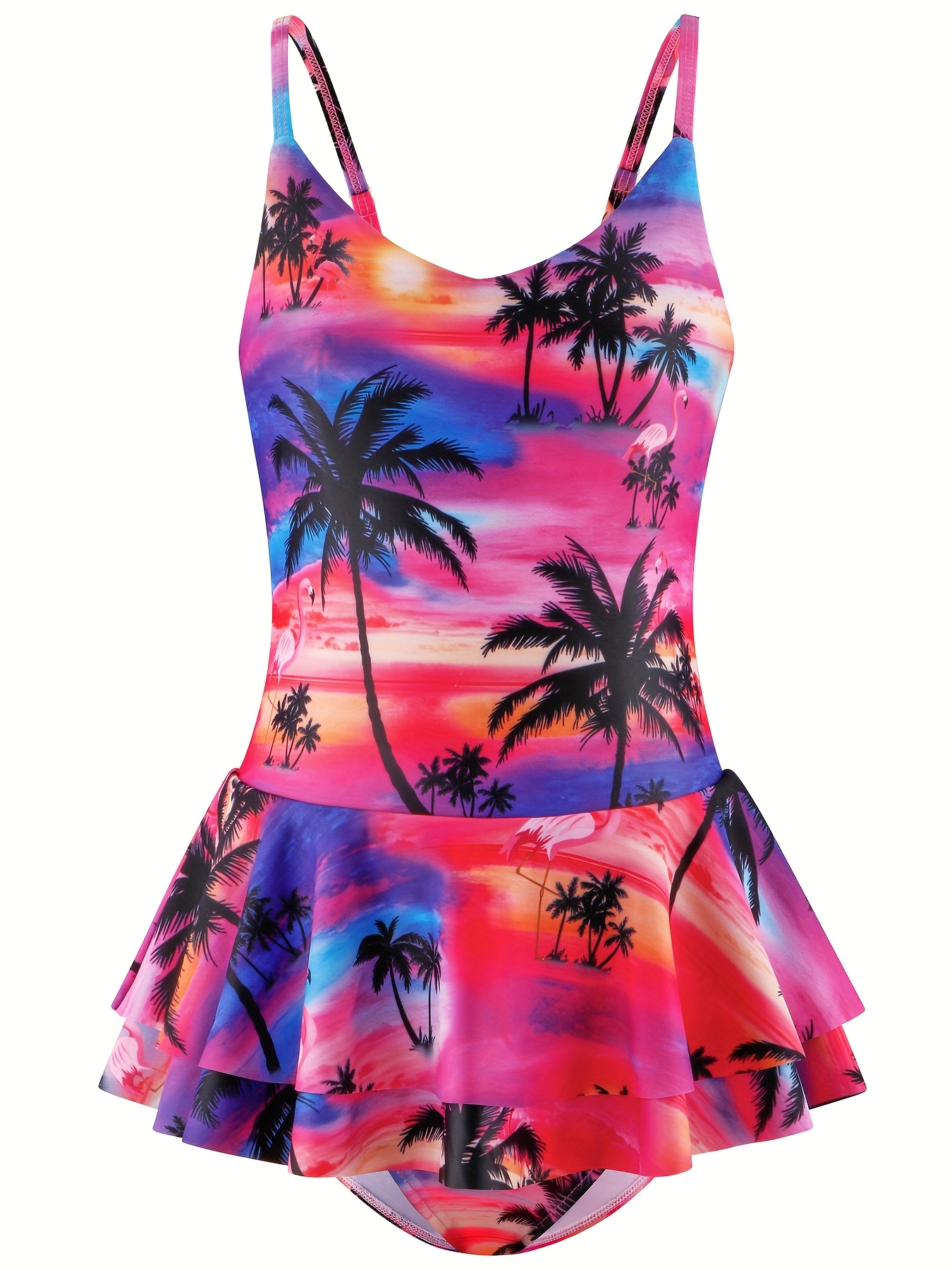 girls sporty 3d palm tree piece swimsuit thin Temu United Arab