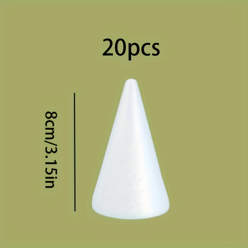 conjunto de 20 peças de cones de espuma brancos artesanais de 8cm/3,15 polegadas, decoração de mesa para   de  , enfeites de  , artesanato diy multiuso, superfície  , material leve, moldes para decoração de feriados