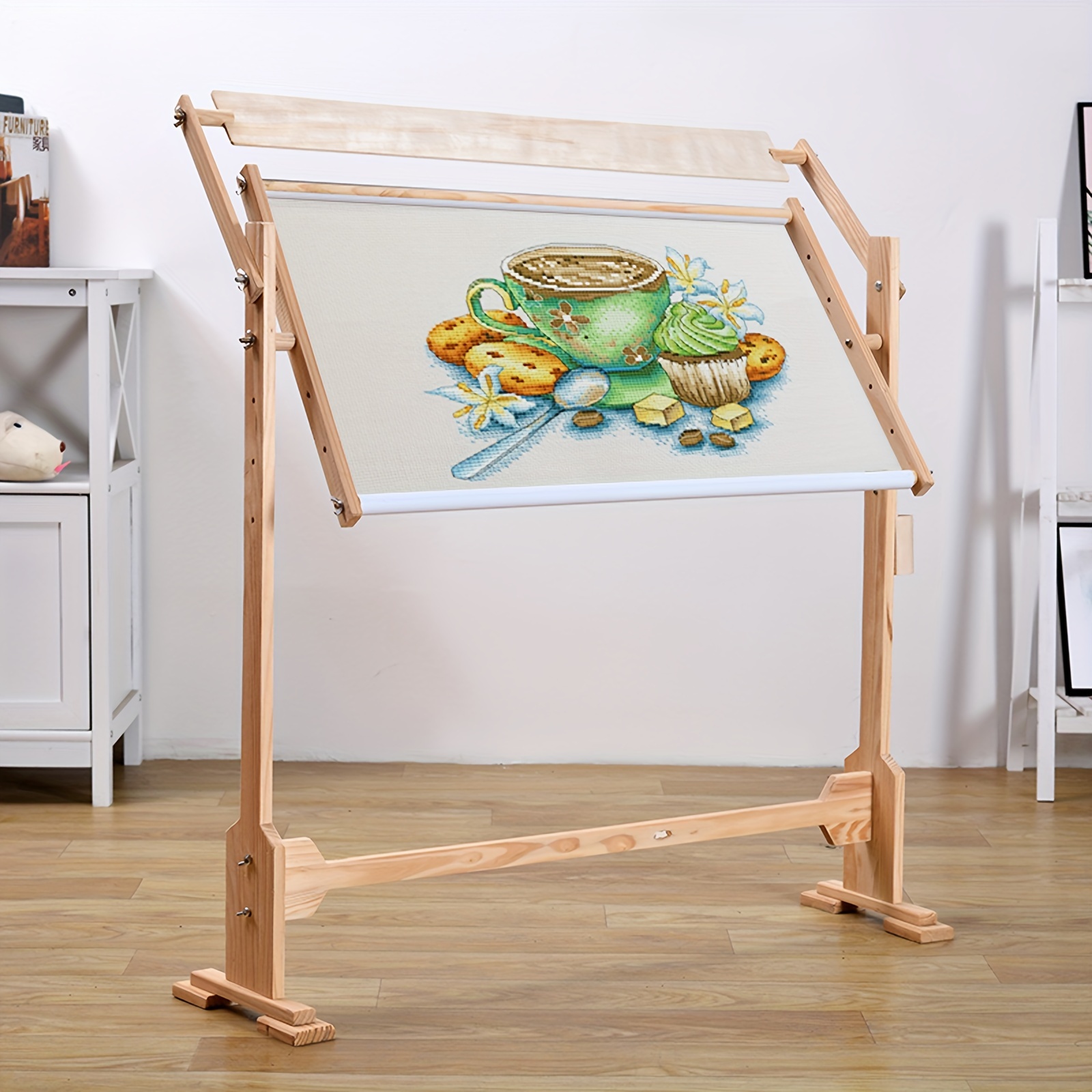 

Needlework Adjustable Embroidery Stand Wooden Frame Cross Stitch Floor Stand