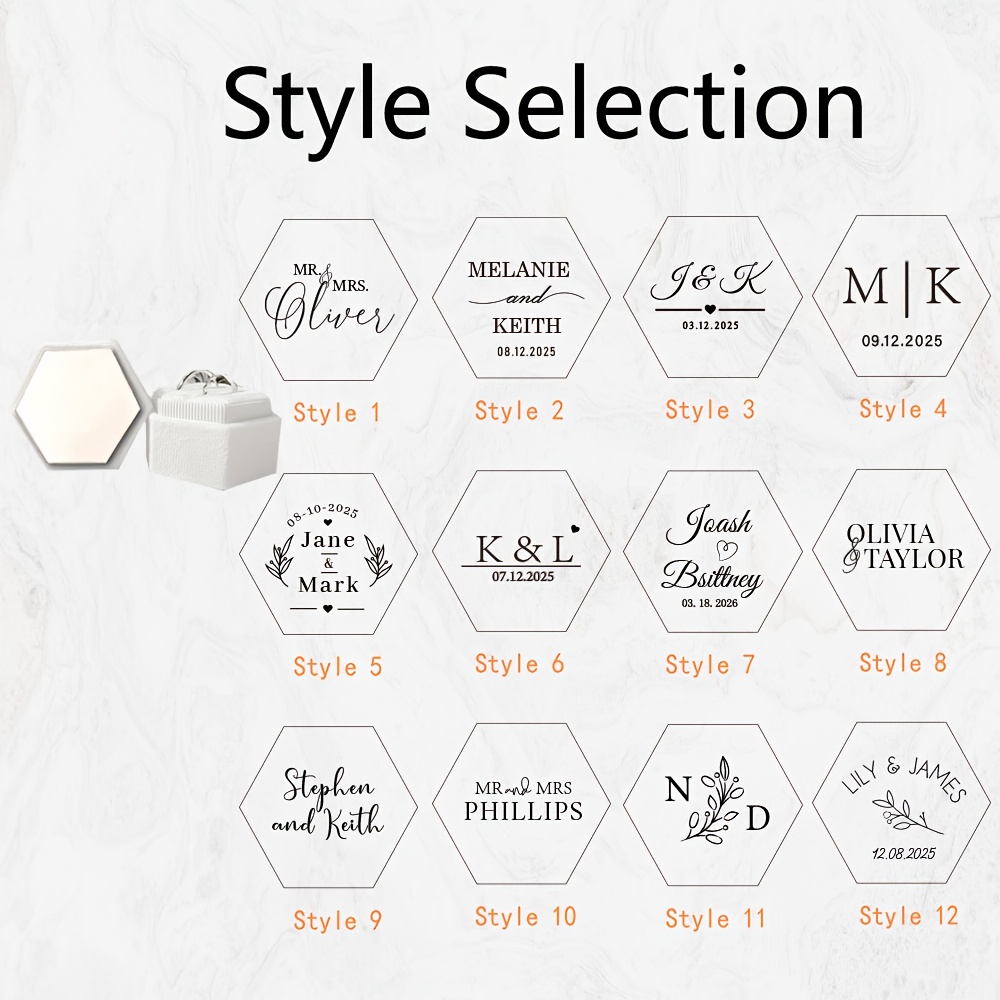 TEMU Personalized Engravable Mirror Ring Box - Hexagon 2-slot Wedding & Engagement Ring With Name/date/message - Proposal, Bridal & Anniversary Gifts