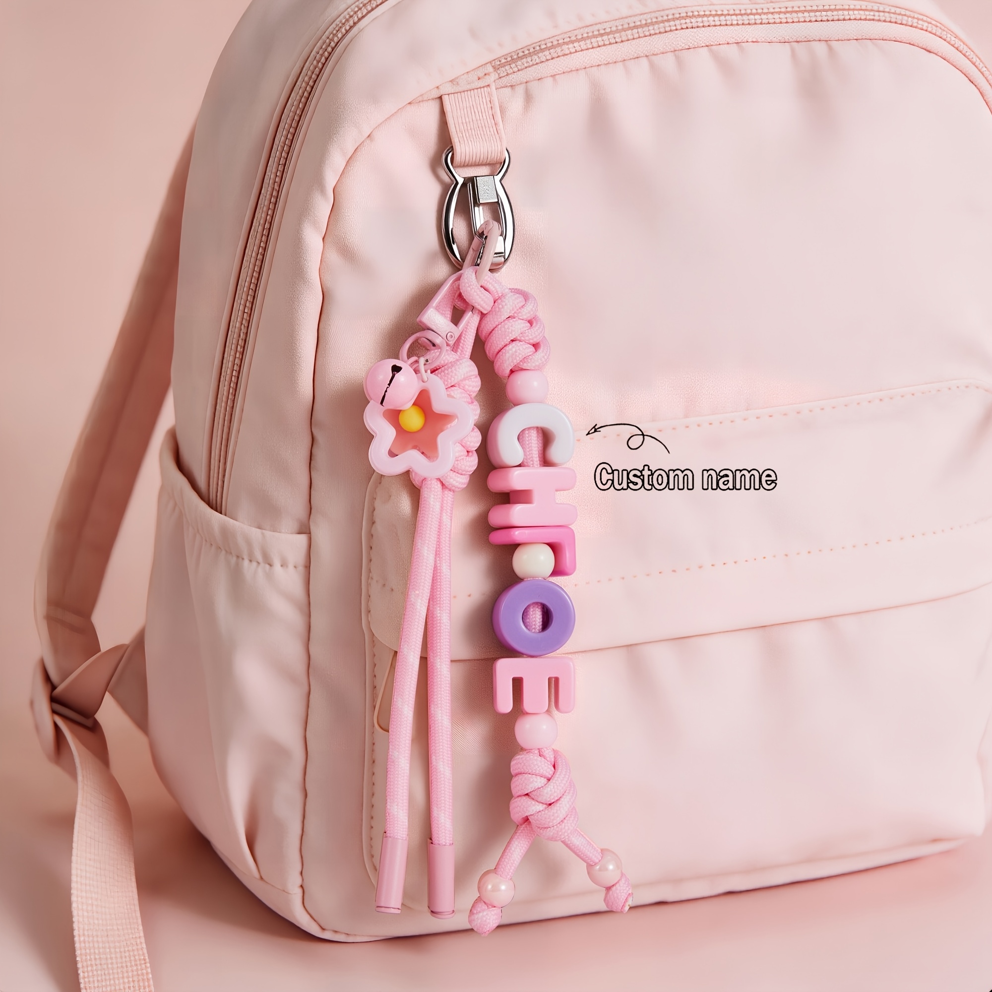 TEMU [2d Flat] [2d Flat] [custom] 1pc Custom Flower Woven Rope, Multicolor Acrylic Letter Beads, Cute Flower Keychain, Minimalist Bag Charm, Custom