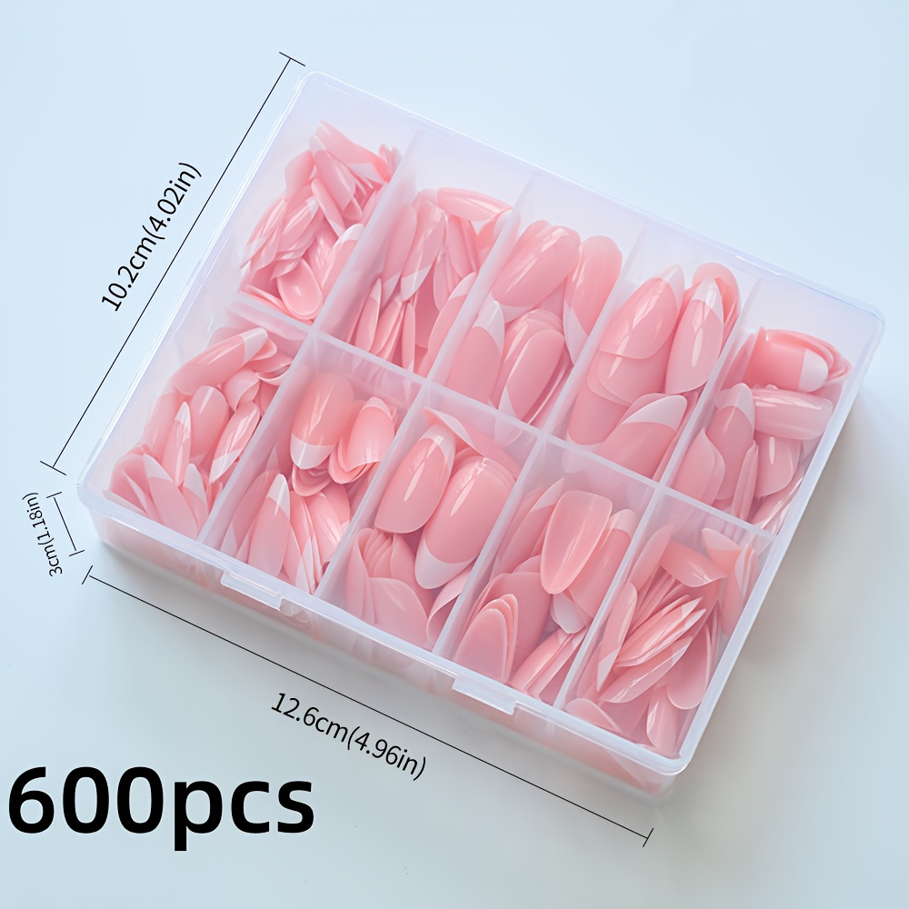 TEMU 600pcs Nude Press-on Nails In Box, High-end Summer Ins-style Solid-color Fake Nails With Pure Desire Aesthetic