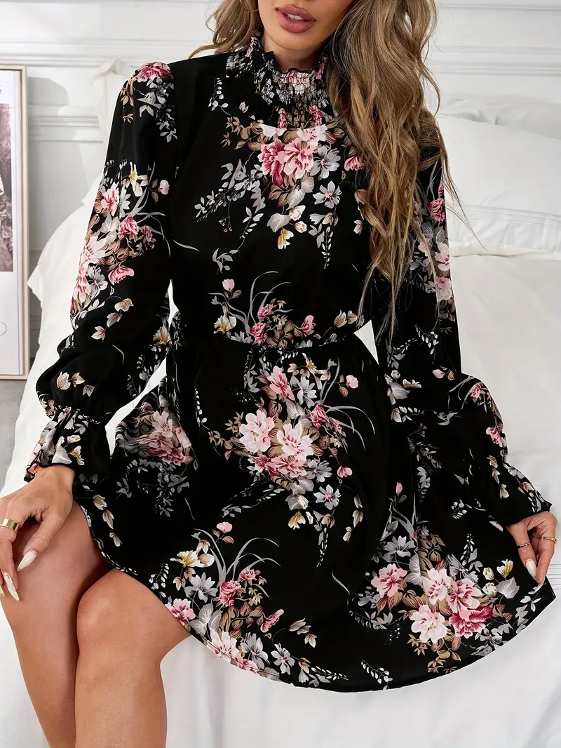 womens elegant floral print long sleeve mini dress high neck - Temu Mauritius womens elegant floral print long sleeve mini dress high neck - Temu Mauritius
