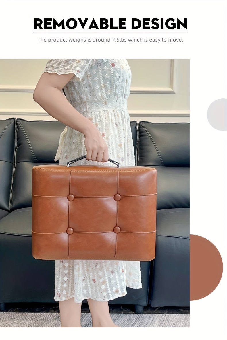 [Stylish Leather Stool] 1pc Stylish & Versatile High Quality Oil Wax Leather Low Stools, Footstools, Leather Padded Footstools - For Sofa End, Shoe Changing Stools For Living Rooms, Corridors, Foyers, Entrance, Bedroom, Home Decor Furniture, Furniture For Home