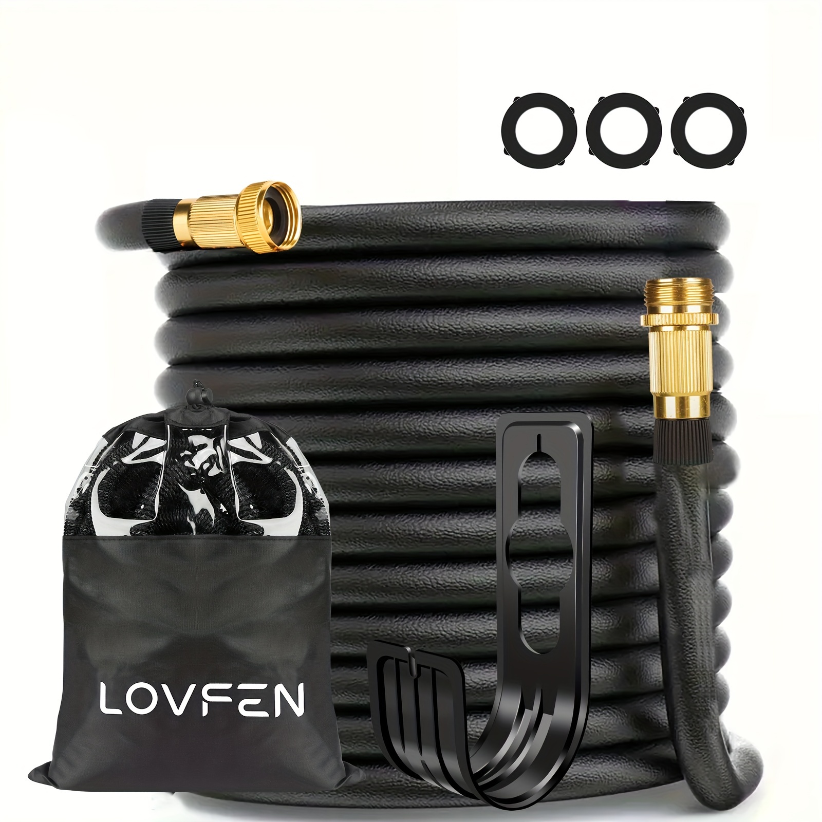 

25/50/75/100/150ft Heavy-duty Expandable Garden Hose With 3/4 Solid Brass Fittings, Leakproof Design, Durable Rubber Material, Perfect For Cleaning, Forestry, And Gardening Black