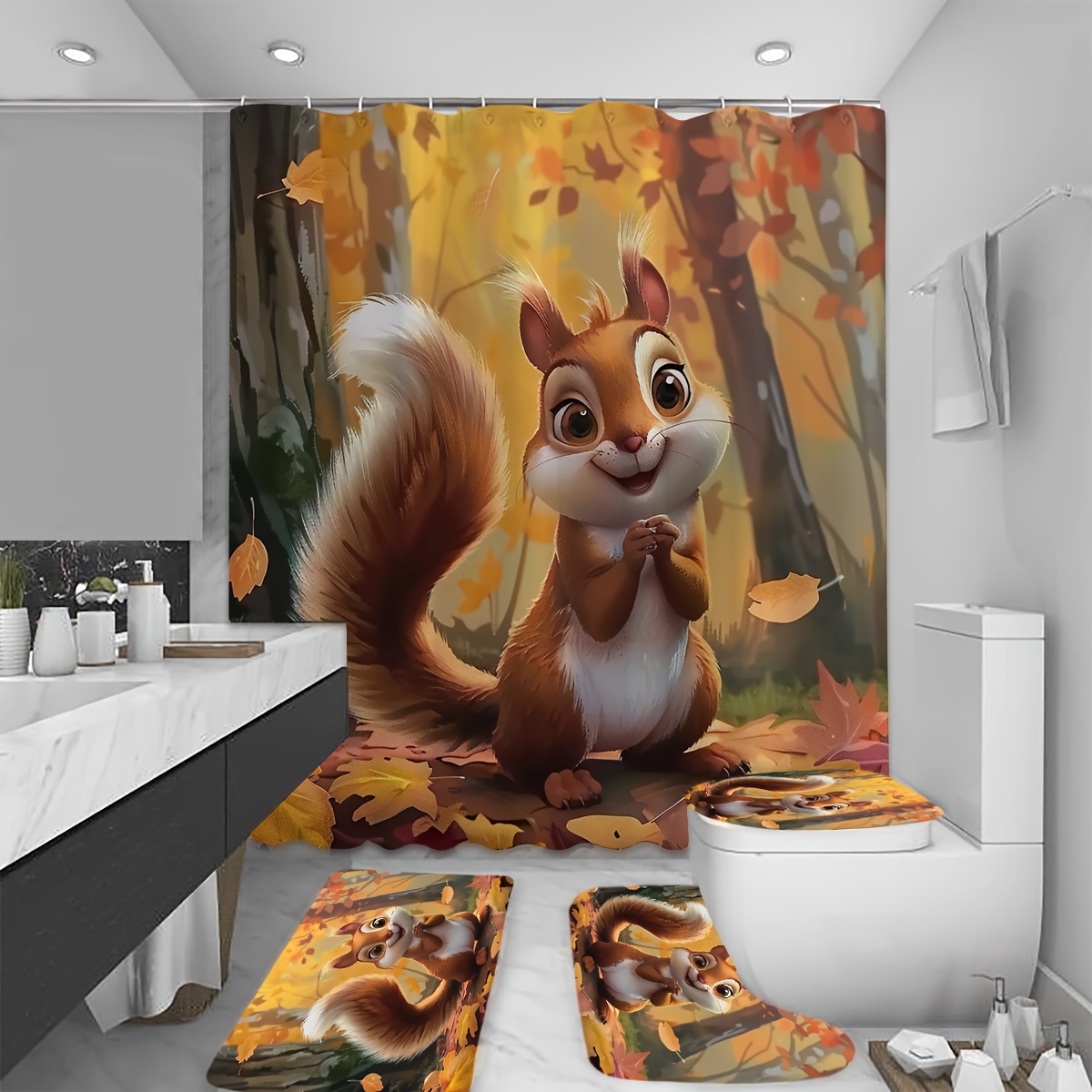 

1/4pcs Pattern Curtain And Set, Decoration Curtain, Bathroom Mat, Bathroom Curtain, , Bathroom Mat, U-shaped Pad, , 12