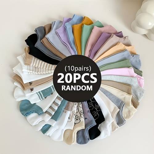 20pcs 10pairs men women spring summer casual short dopamine colors comfortable breathable elastic sports ankle socks suitable for spring summer random