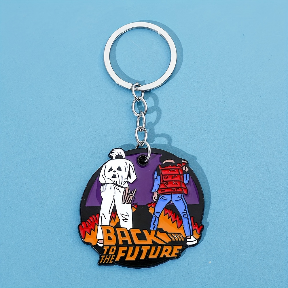 

1pcs Disney Back To The Future Keychain Cartoon Figure Metal Enamel Badge Pendant Keyring Key Holder Trend Jewelry Accessories