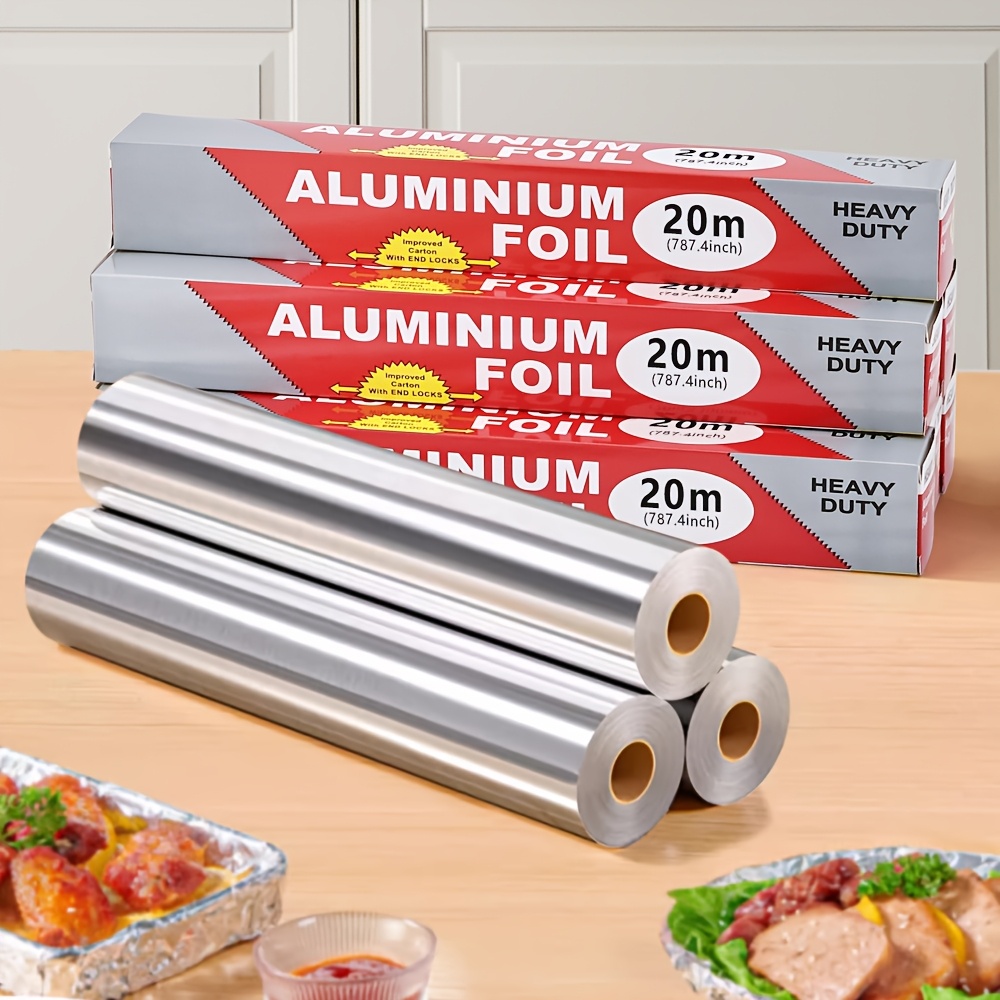 1 Pack Heavy Duty Aluminum Foil Roll - 30.48 cm Wide Food Grade Thick Kitchen Foil, Non-Stick & Waterproof Easy Tear (With Cutter Box) | for Food Storage, BBQ Prep, Graduation Party Decor, Summer Picnics | 65.66 Sq Ft, Disposable Food Storage