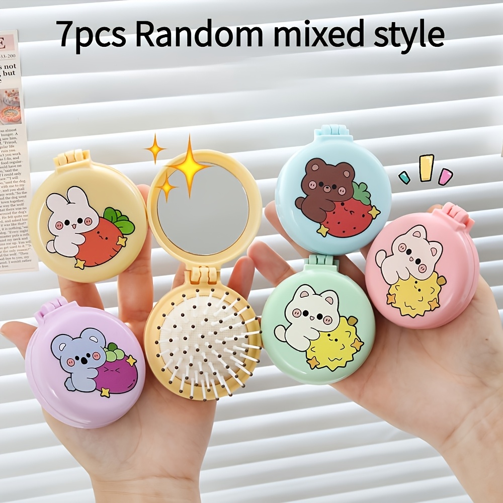 TEMU Ensemble de 7 peignes à pliables avec de dessins animés mignons, motif aléatoire, et portables, intégrée de peigne et de , adaptés aux fêtes