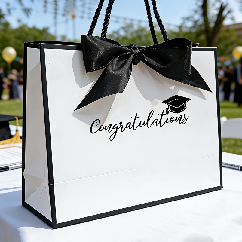 TEMU Gift For Her/him Graduation-themed Gift Bag, "congratulations" Letter Tote Bag, Easy To Carry, Lightweight And Foldable Paper Gift Bag,