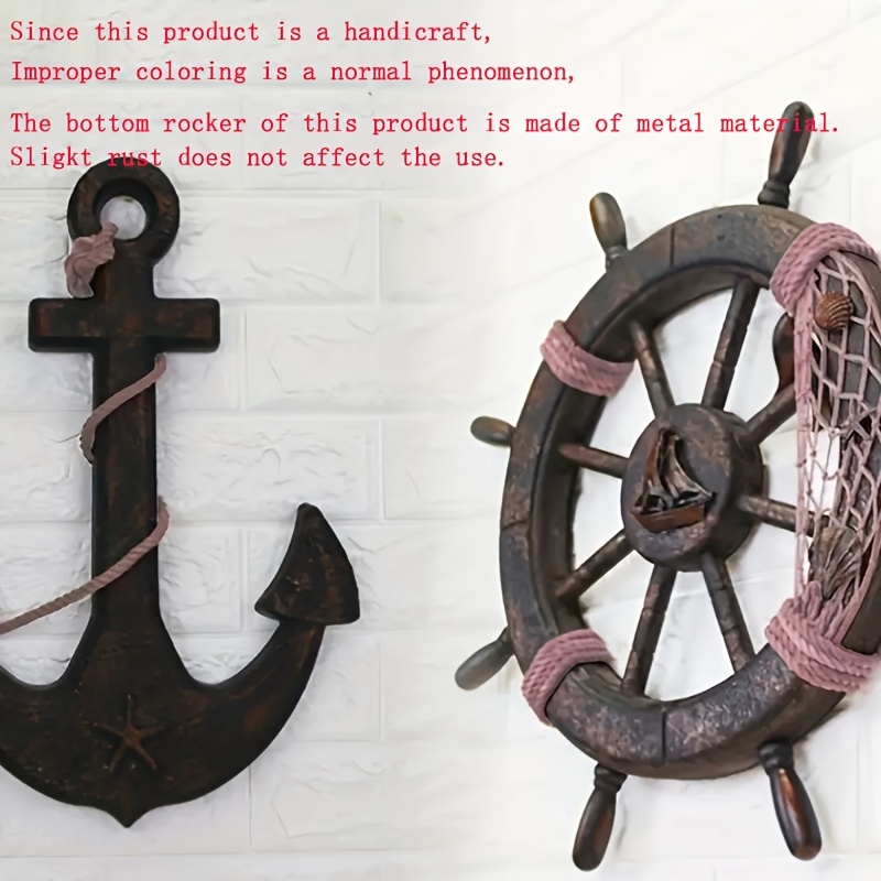 2pcs Nautical Wall Decor Set: Ship Wheels With Net For Coastal Beach Room
