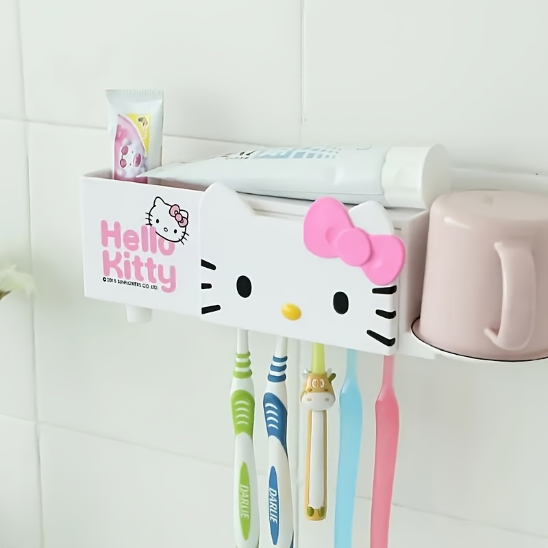 Sanrio Hello Kitty Wall-Mounted Toothbrush Holder - Cute Cartoon Bathroom Organizer with Adhesive Mount, Durable Plastic Design, Space-Saving Storage for Toothbrushes & Small Essentials, Perfect Gift for Women & Fans, Hello Kitty Bathroom Decor, Playful Design, Easyinstall Fixture, Colorful Accents, Fun Decor, Lightweight Design, Home Decor Lovers