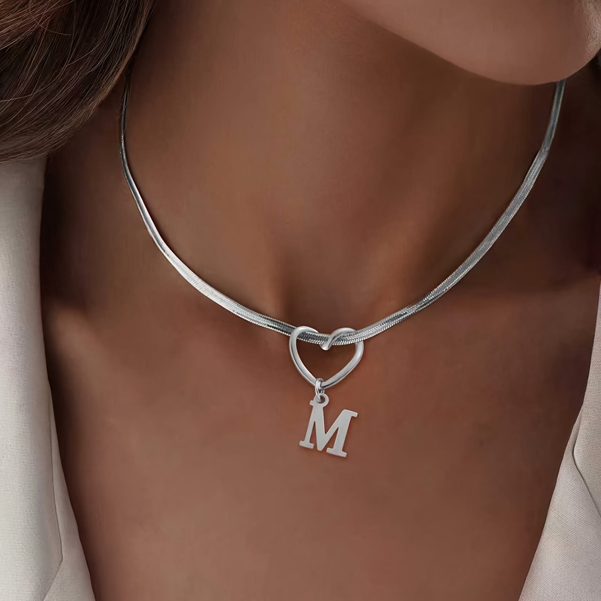 1pc Initial Hollow Heart Pendant Necklace For Women Men Golden Herringbone Chain Letter Necklaces Birthday Jewelry Gifts