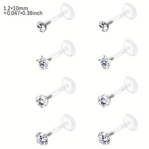 8 stück 16g elegante weiche barbell lip studs mit synthetischem zirkonia, herz-thema acryl körper piercing schmuck für männer und frauen, ideal für den täglichen gebrauch und partys, party wear schmuck | elegante studs | synthetischer zirkonia schmuck
