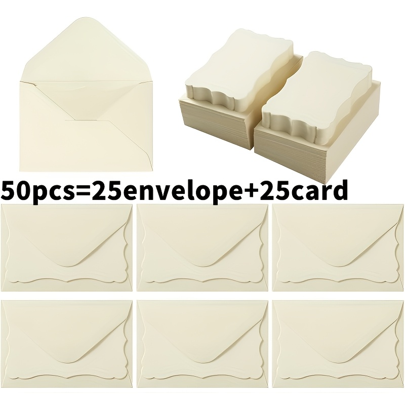 TEMU 50pcs Includes 25 Envelopes + 25 Cards, Retro Envelope Gift Card Set, Blank Wave Birthday Thanksgiving Card Envelope Set, Party Invitation,
