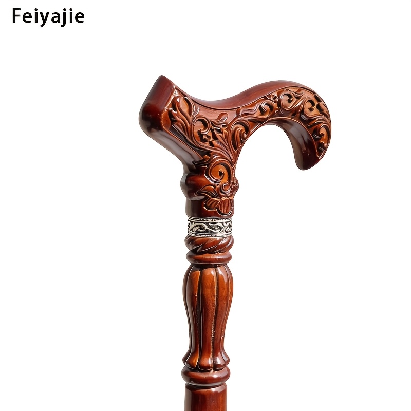 TEMU Feiyajie Retro Wood Craft Cane With Handle Anti-slip Staff 95cm Halloween Party Decor Scepter, For Cosplay & Party