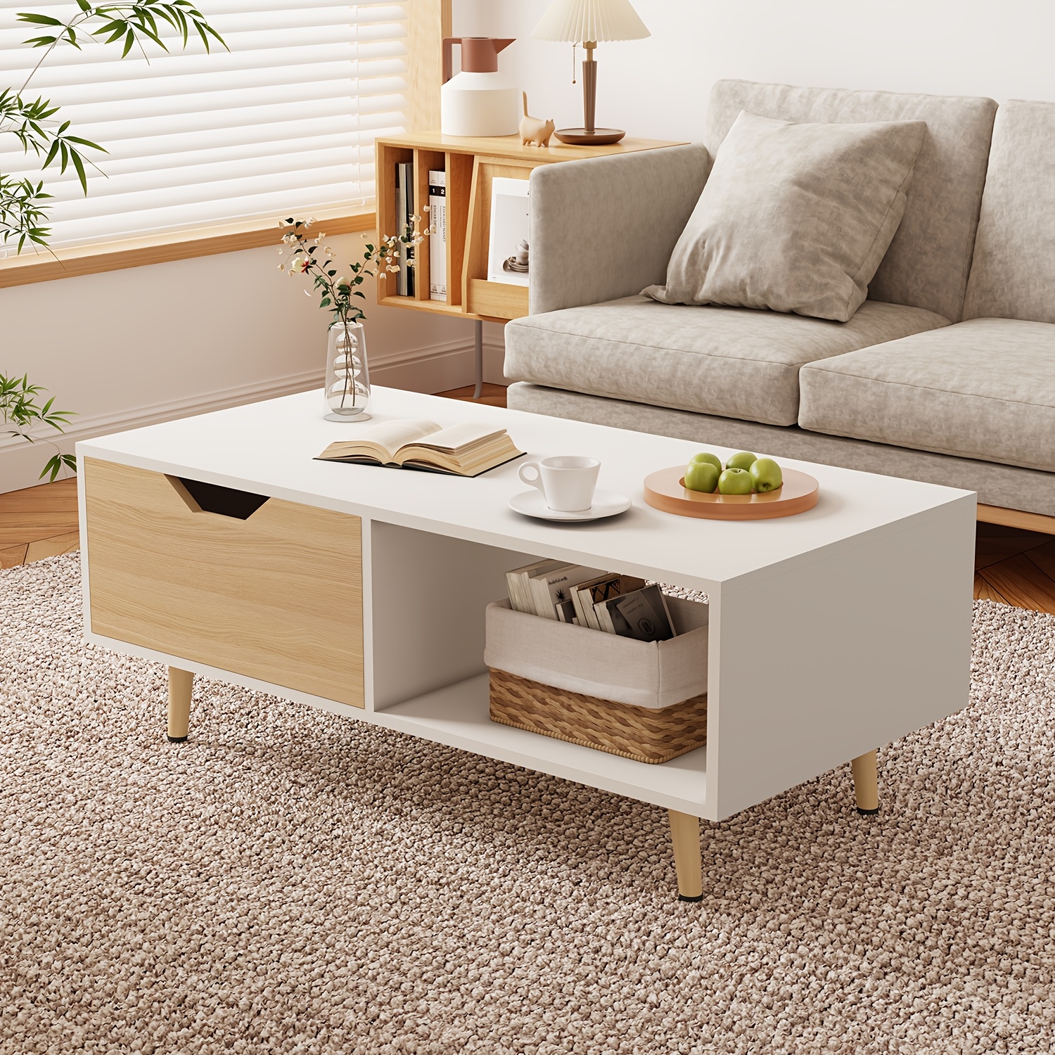 Coffee Table Multifunctional And Versatile, Living Room Table With Large Open Compartment, Office Table With Drawer, Sofa Table, For Living Room And Bedroom