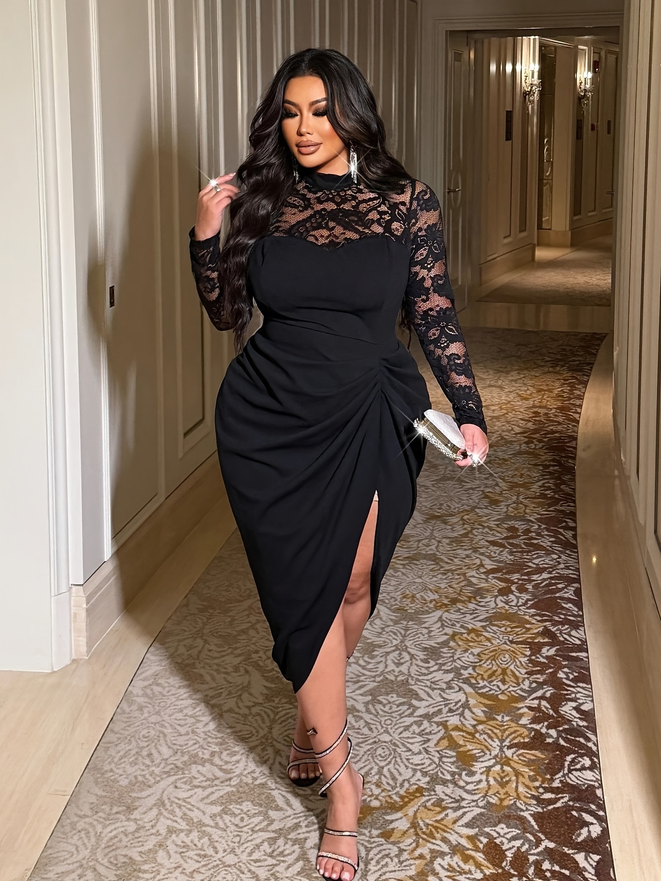 plus size new plus size womens lace long sleeve - Temu Mauritius