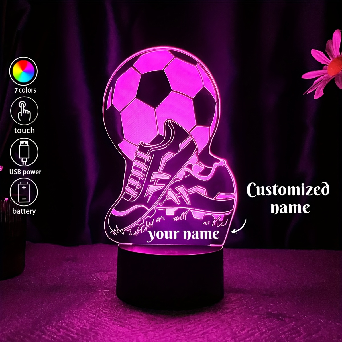 TEMU 1pc Luz Nocturna 3D Personalizable con Forma de Equipo de Fútbol con de Texto, Regalo para Entusiasta del Fútbol, Presente Especial de o