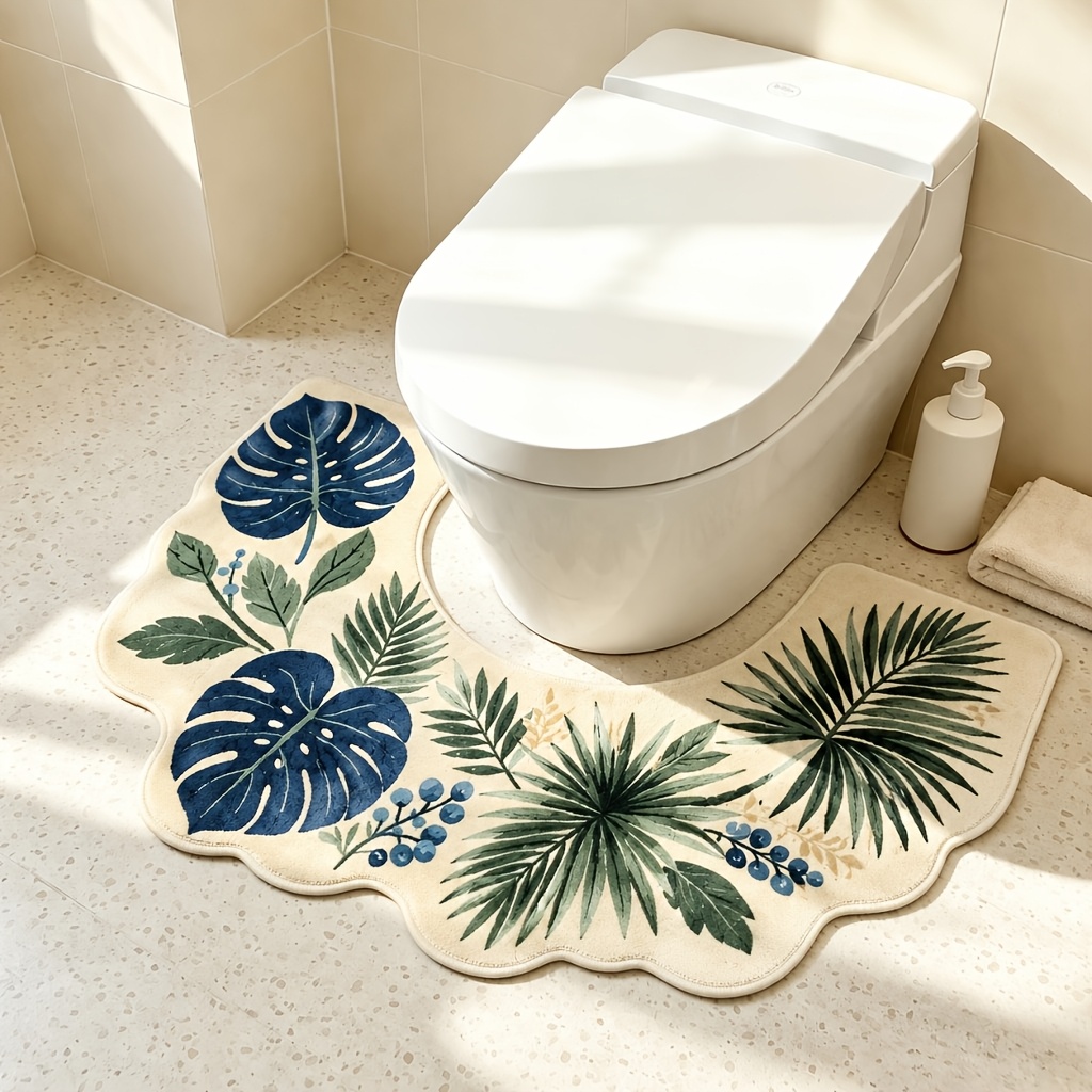 TEMU 1pc Style Floral Toilet U-shaped Mat Bathroom Floor Mat Non-slip Fluffy Soft Carpet Home Pastoral Style Bathroom Foot Pad Washable Non-slip Mat