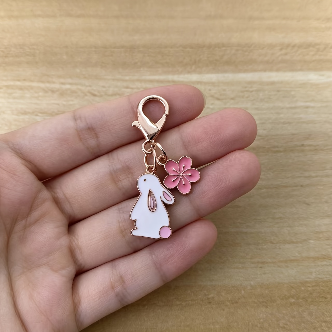 1pc Cute Rabbit Cherry Keychain - Rose Golden Enamel Bunny & Sakura Charm, Mini Pendant For Bag/backpack/key, Kawaii Aesthetic Accessory For & Teens