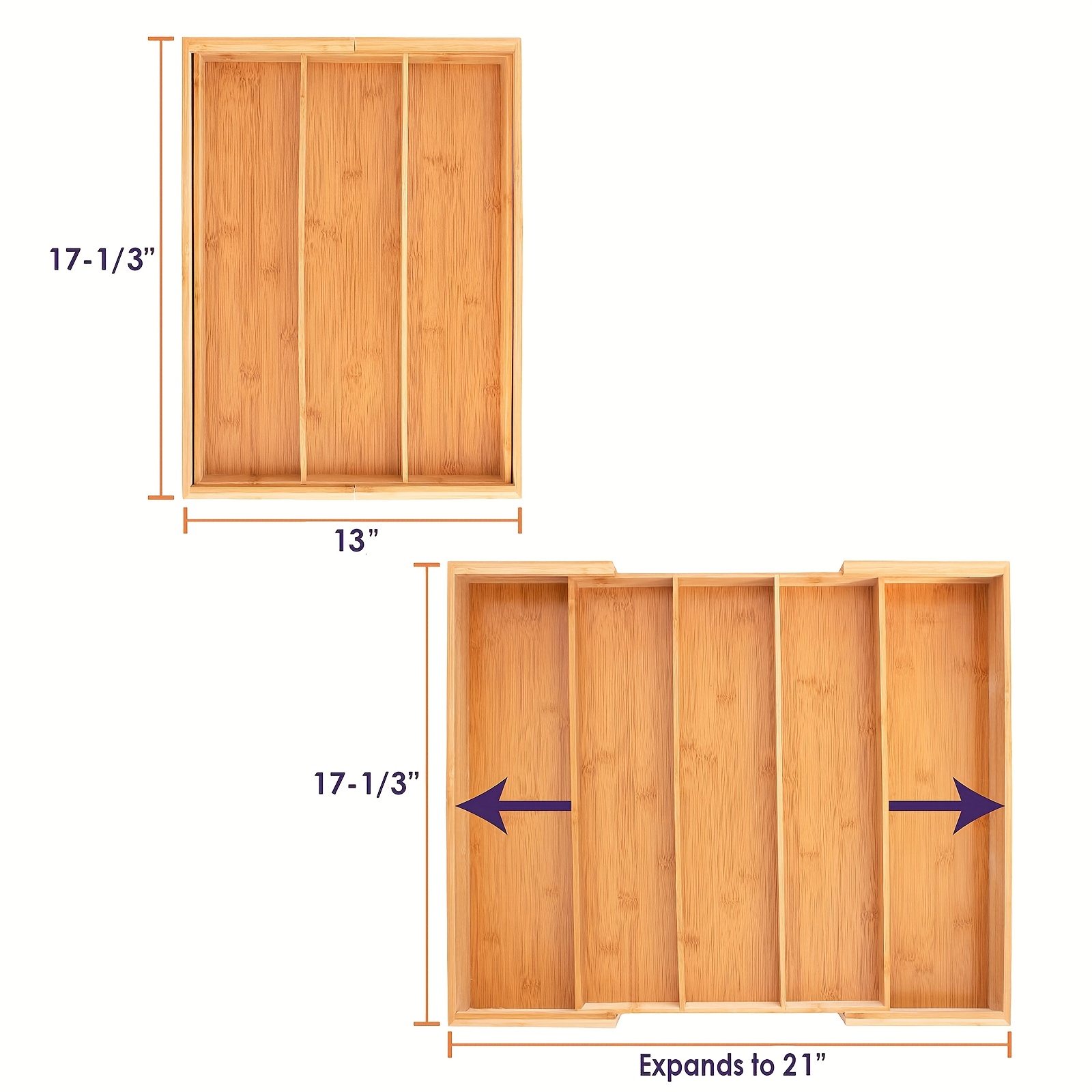 TEMU Adjustable Bamboo Drawer Organizer With Dividers, Perfect For Large Kitchen Utensils And Cutlery, Designed For Effective Kitchen Drawer Organization