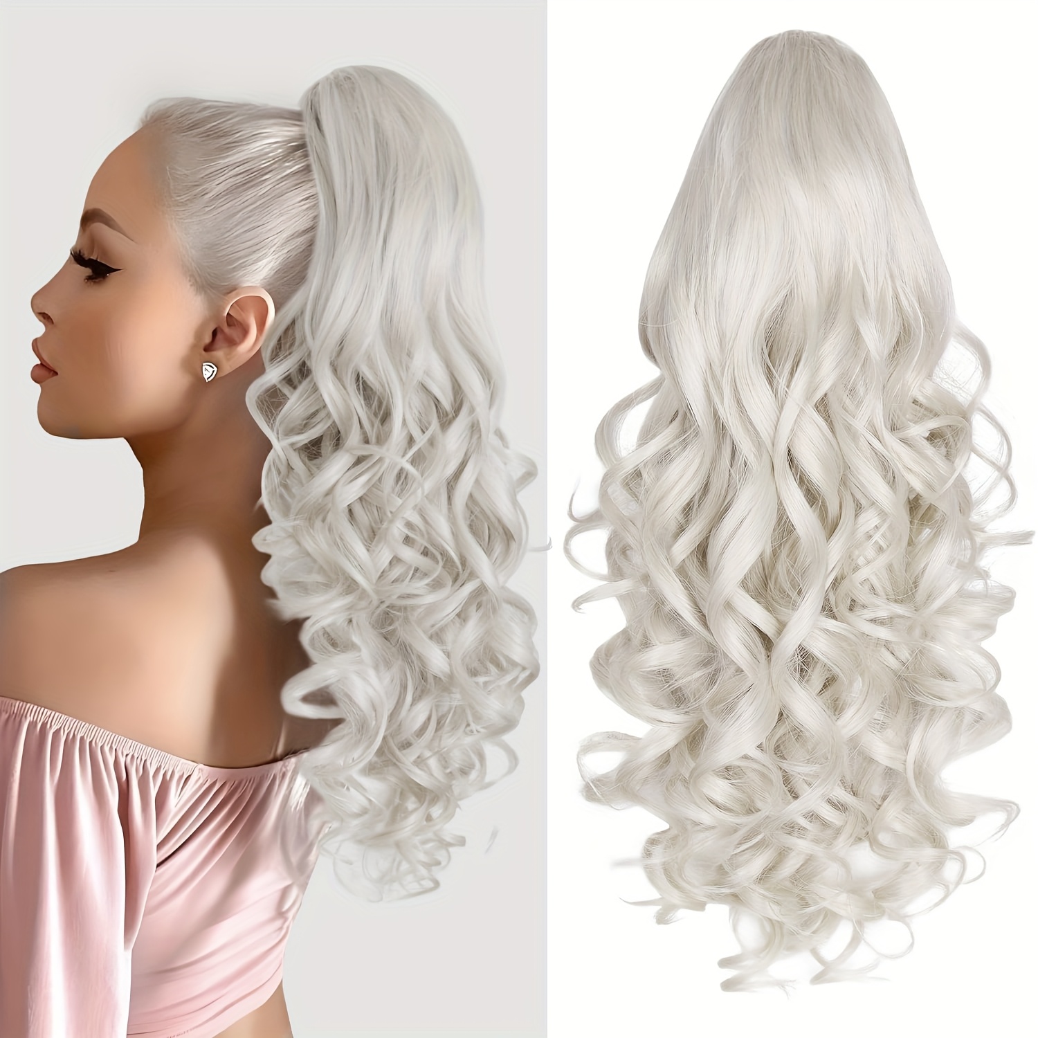 Image of Ponytail Extension, 20" Claw Clip In Ponytail Extensions Long Curly Wavy Ponytail Hair Extension Claw Clip On Pony Tails Hairpiece For Women(20 Inch White Blonde)