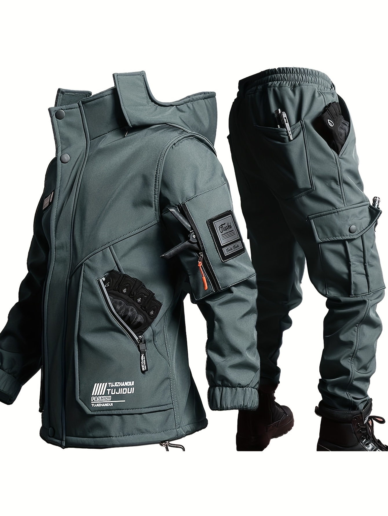 Men's Padded Winter Suit Hooded Jacket and Trousers