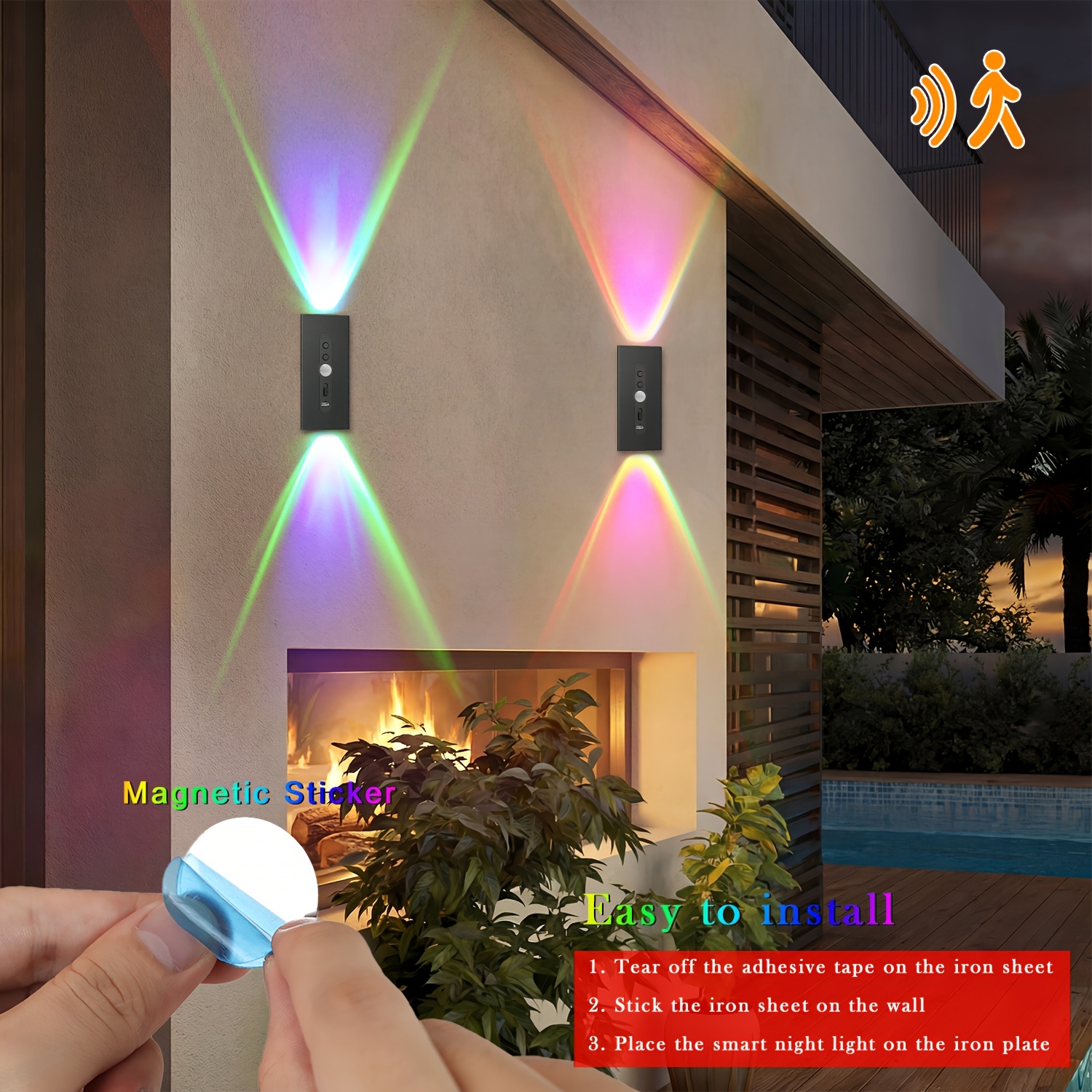 2/4 Stück Magnetische LED Bewegungsmelder Wandleuchte, Dimmbar 8 Farben, RGB Warmes Orange Leuchten, Geeignet für Deko Schlafzimmer, Wohnzimmer, Küchen, Bars, Treppen, Spielzimmer, Korridore und Partys, Korridor- USB/Batteriebetrieben, Nachtlicht Dekoration