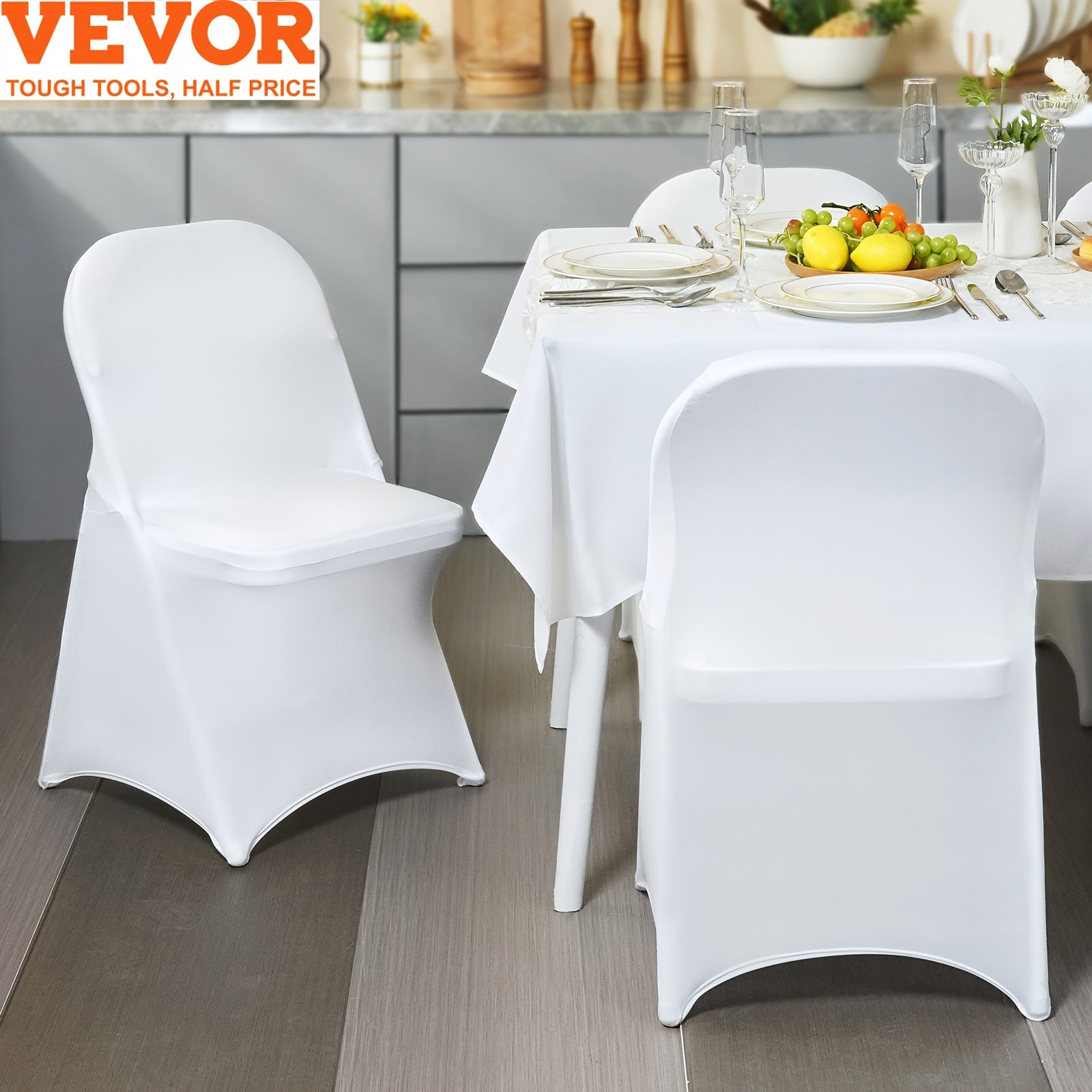 

Vevor White Stretch Spandex Chair Covers - 30 Pcs, Folding Kitchen Chairs Cover, Universal Washable Slipcovers Protector, Removable Chair Seat Covers, For Wedding Party Dining Room Banquet Event