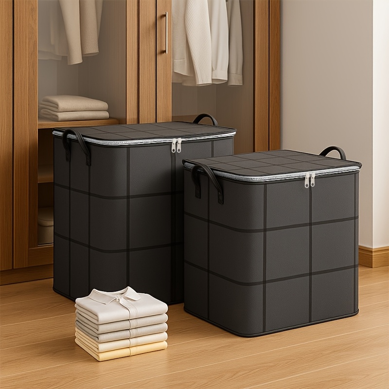 TEMU Set Of 2 Large Laundry Storage Bags, Foldable Storage Boxes With Zipper And Handles, Suitable For Moving, Travel, Under-bed Storage, And Storing