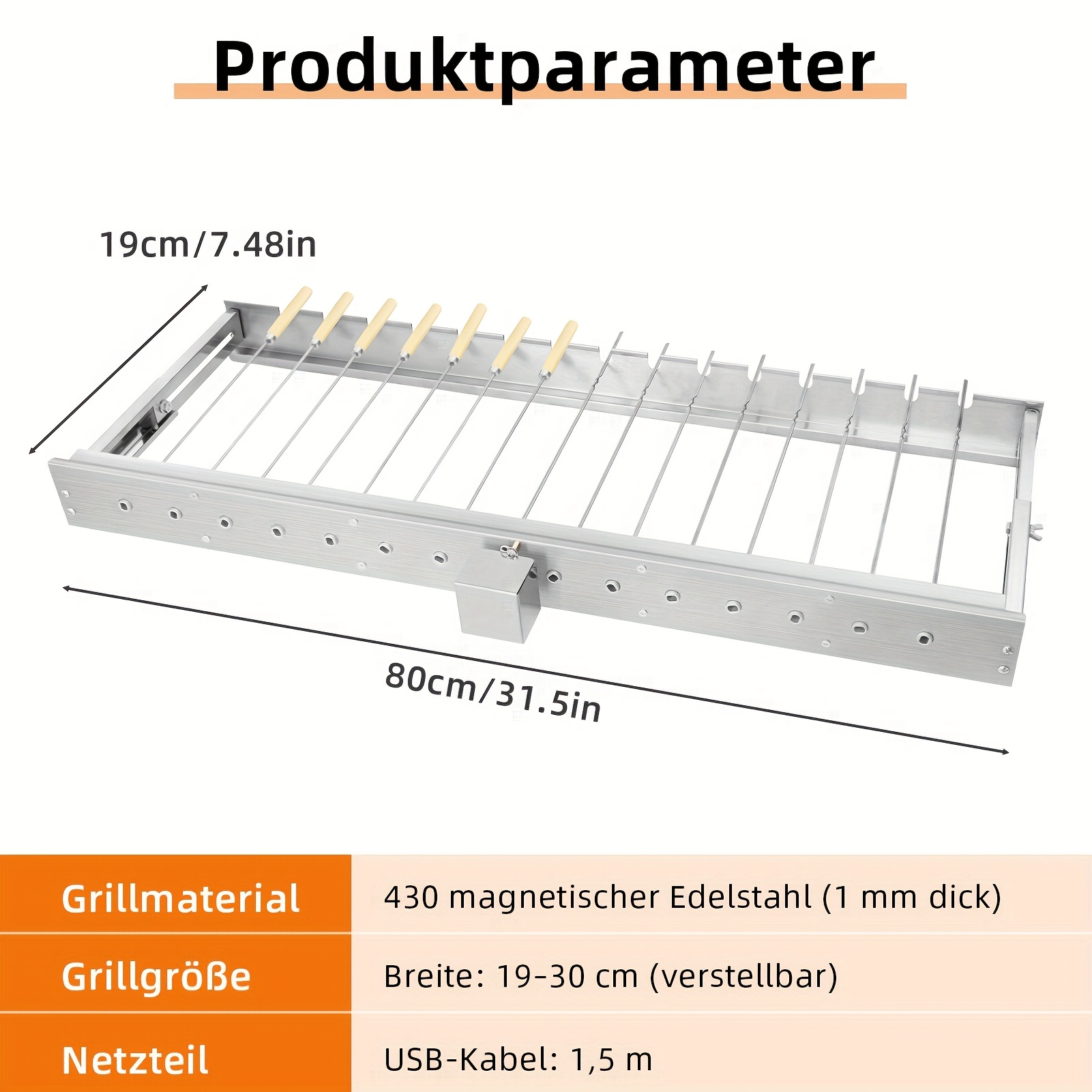 Image of Automatic Grill With 12/18 Skewers, Grill, 60/80 Cm Stainless Steel, Easy To Transport, , Sturdy And Durable, Perfect For Garden Activities