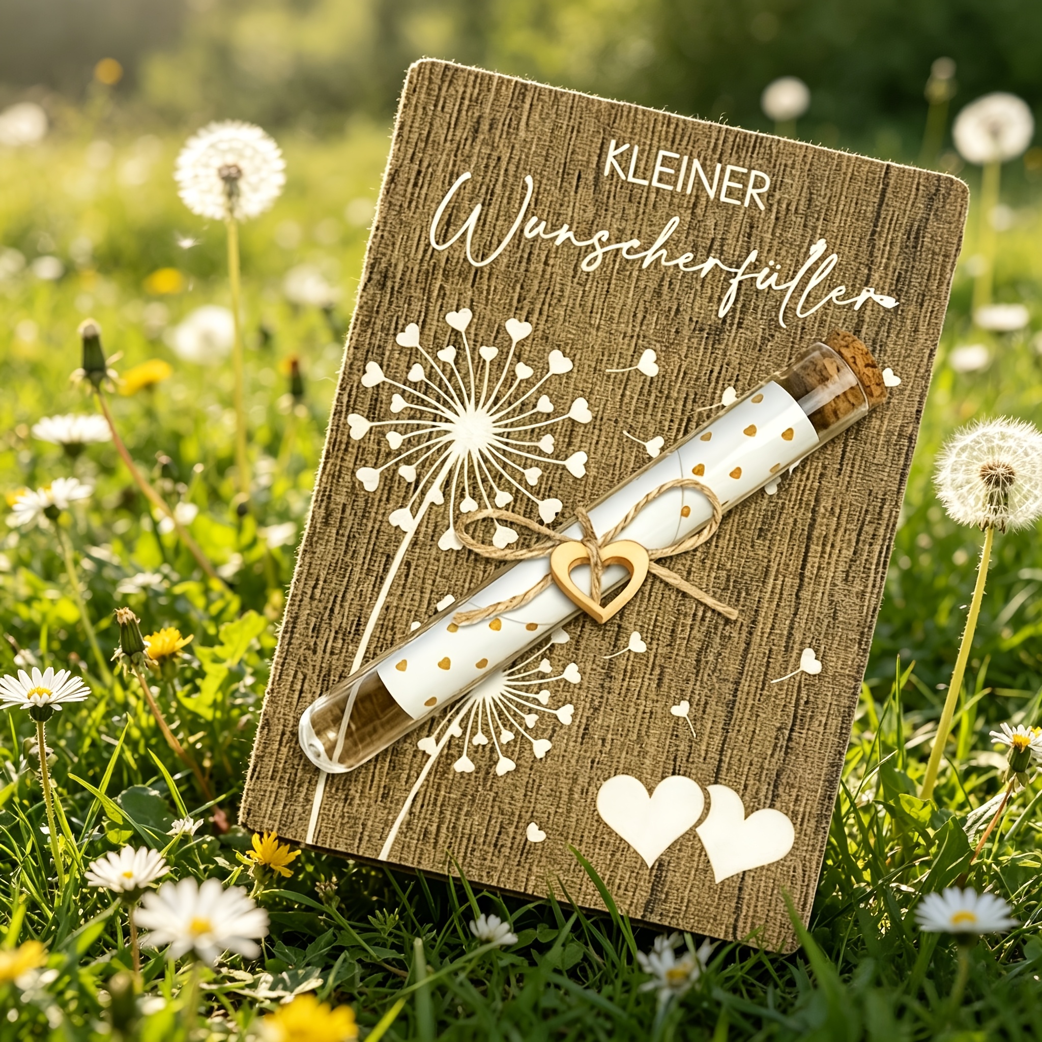 1 Wooden Gift Packaging Greeting Card, Wish Gift Box Packaging Wallet, With Test Tube And Hemp Rope Wishing Jar Commemorative Box, Dandelion , Suitable For Gift Golden Storage And Cards For Birthdays