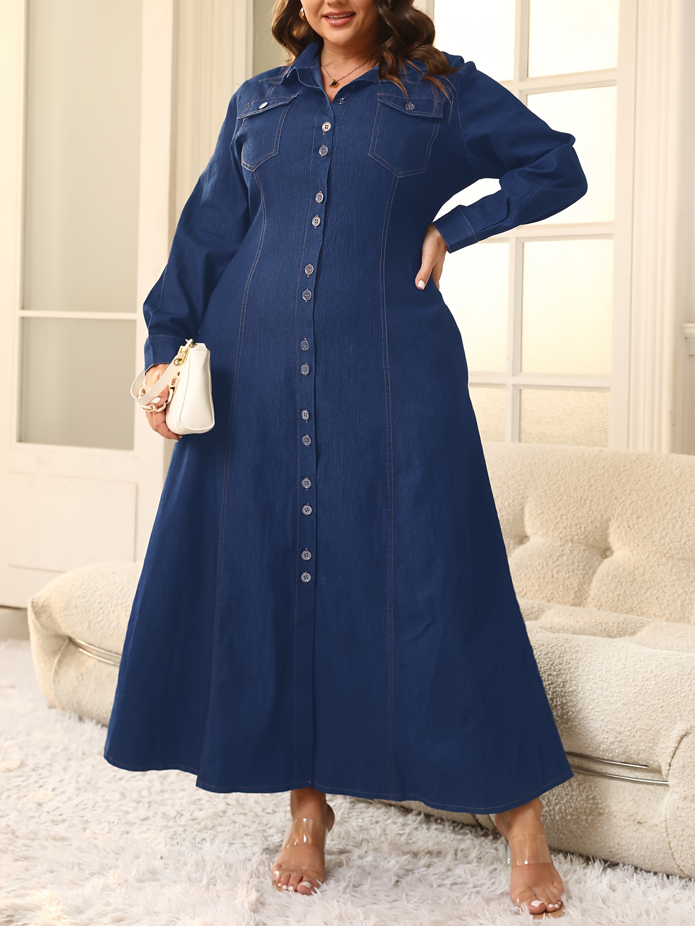 Plus Size Blue Pocket Dress