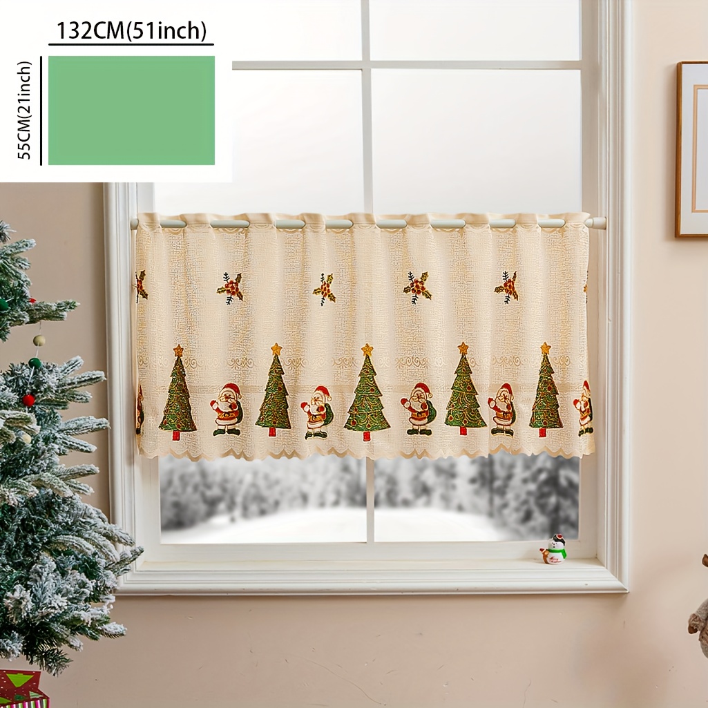 TEMU 1pc Christmas Tree Lace Curtain, Christmas Decoration Coffee Curtain