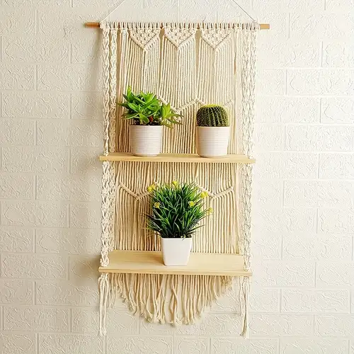 Estantes colgantes de pared, estante flotante de cuerda oscilante, estantes  de almacenamiento colgantes de bambú de 2 niveles para sala de