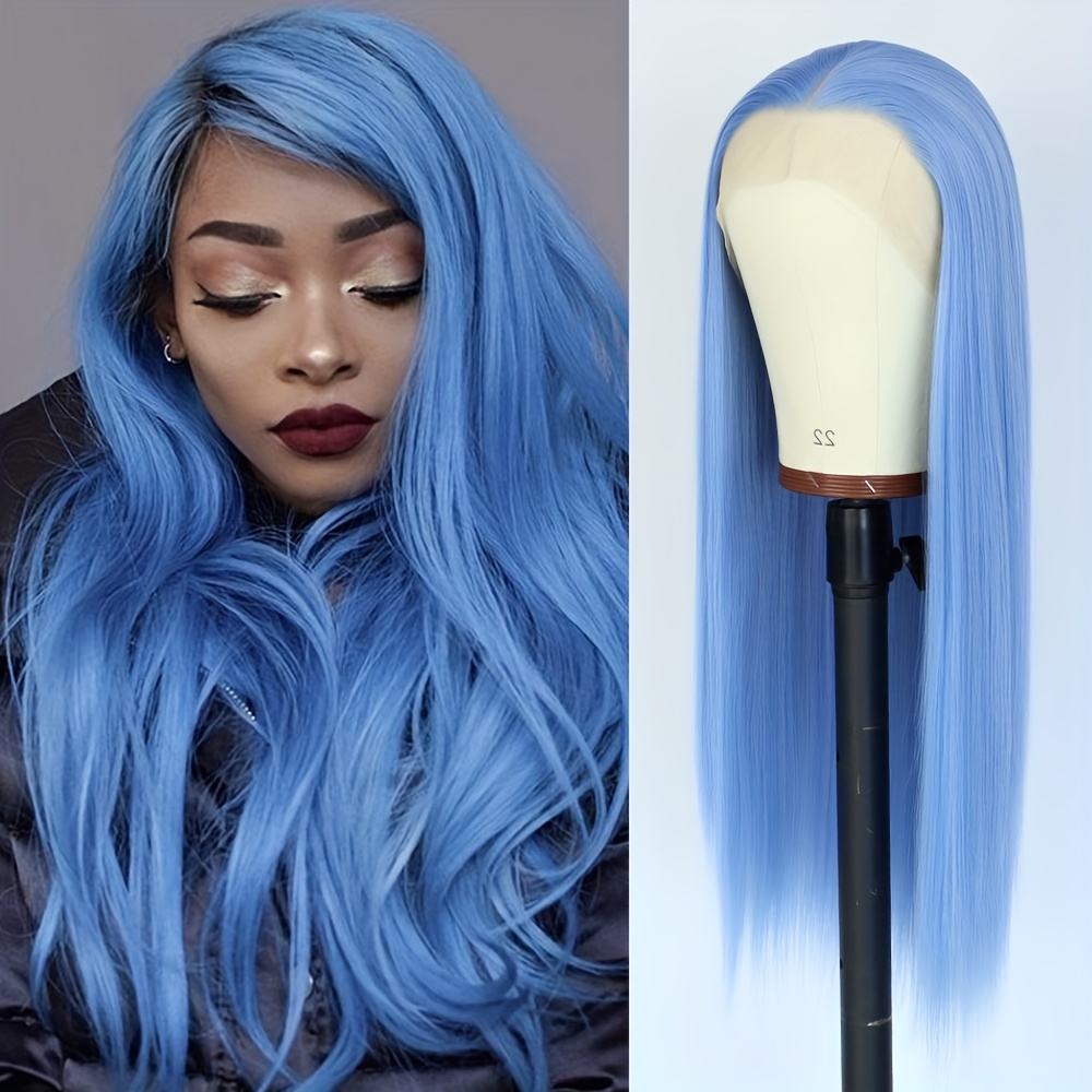 Blue Synthetic Lace Front Wig Side Part 13x6 Blue Synthetic Lace