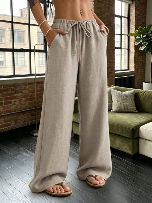 1pc womens unisex wide leg trousers non sheer solid color pants suitable for office party casual wear lightweight pocketed wide leg machine washable minimalist suitable for working women year round versatile