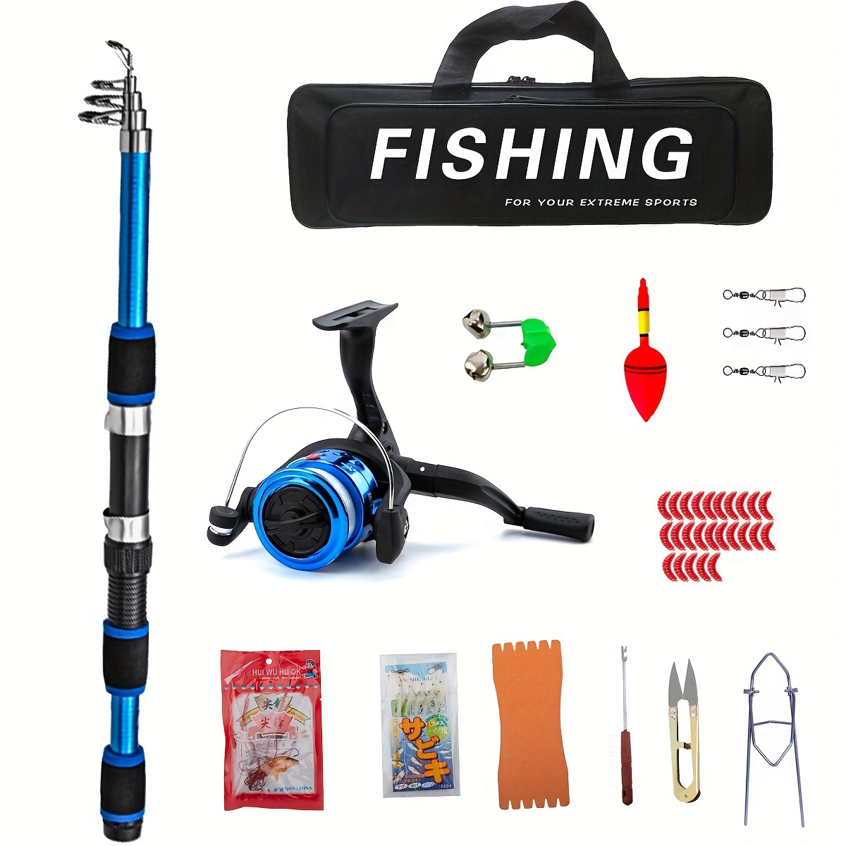 1.8mFishing Pole Set Full Kits with Telescopic Fishing Rod And Spinning Reel Baits Hooks Travel Pole Set