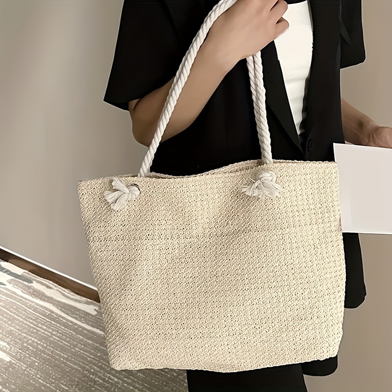 E-shop Große Damen-Urlaubstaschen, Sommer Handgewebte Damen-Schultertaschen, Boho-Strohgeflecht Mode-Unterarmtasche