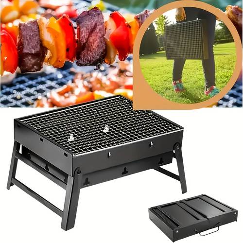 item picture 1pc of portable folding barbecue grill for camping charcoal grill compact barbecue grill outdoor grilling tools for camping hiking picnics travel outdoor cooking and barbecue additions